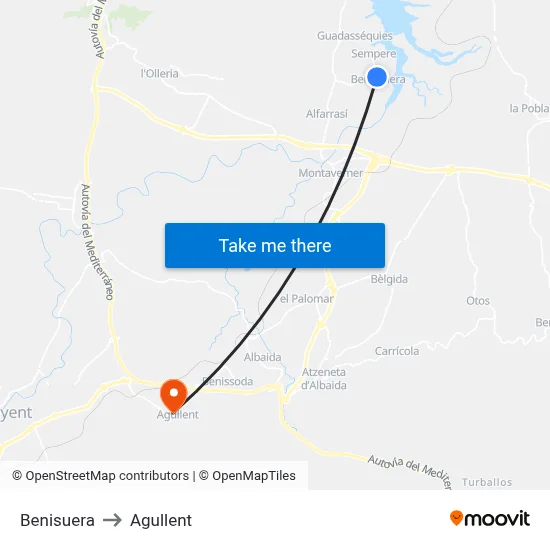 Benisuera to Agullent map