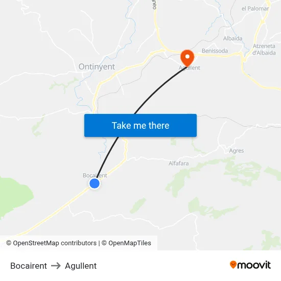 Bocairent to Agullent map
