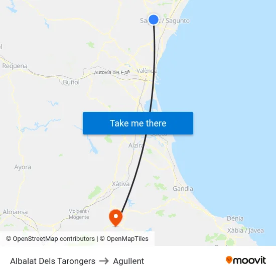 Albalat Dels Tarongers to Agullent map