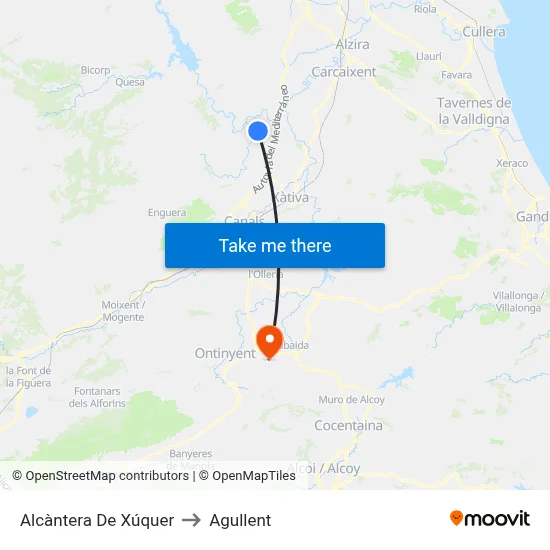 Alcàntera De Xúquer to Agullent map