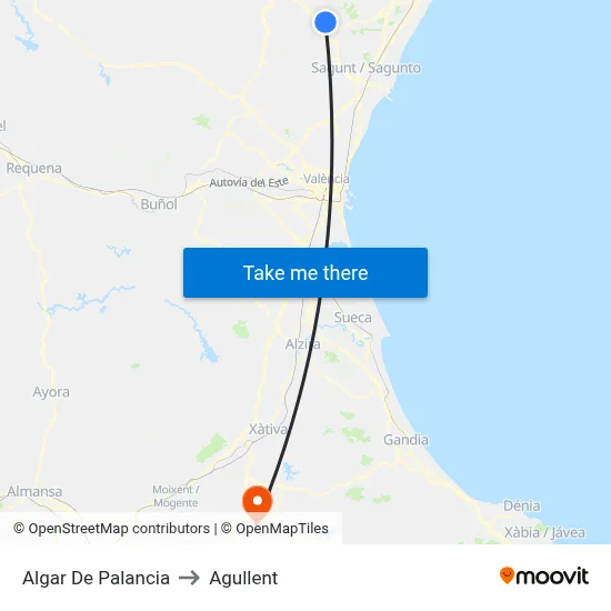 Algar De Palancia to Agullent map