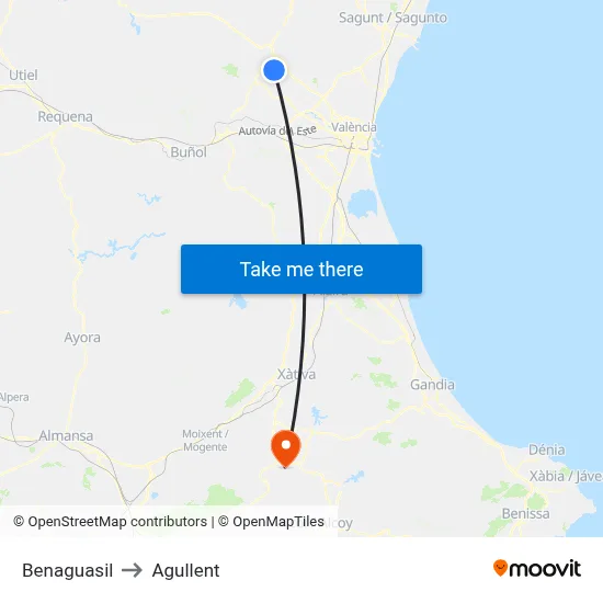 Benaguasil to Agullent map