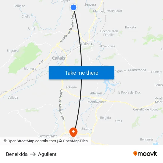 Beneixida to Agullent map