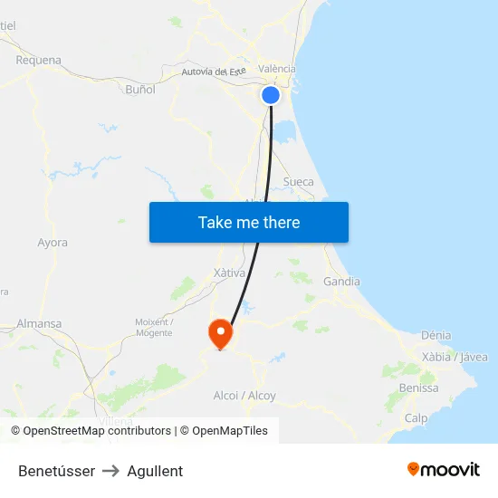 Benetússer to Agullent map