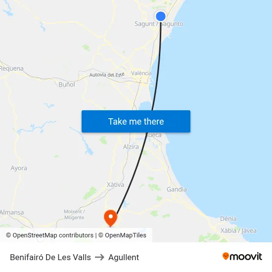 Benifairó De Les Valls to Agullent map