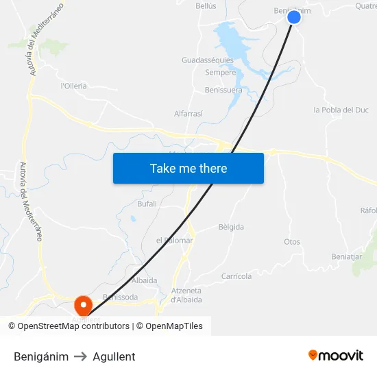 Benigánim to Agullent map