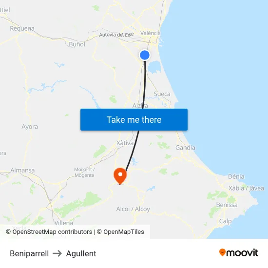Beniparrell to Agullent map