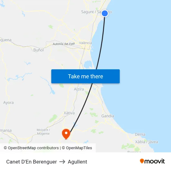 Canet D'En Berenguer to Agullent map