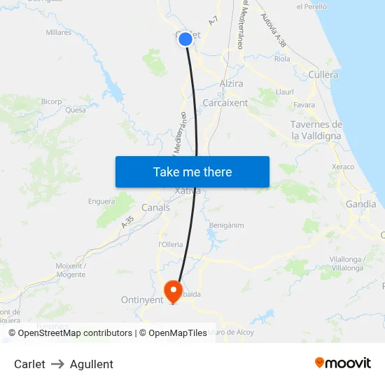 Carlet to Agullent map