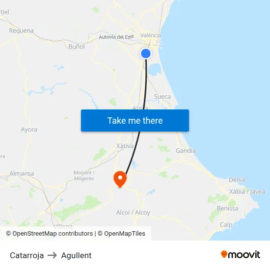 Catarroja to Agullent map