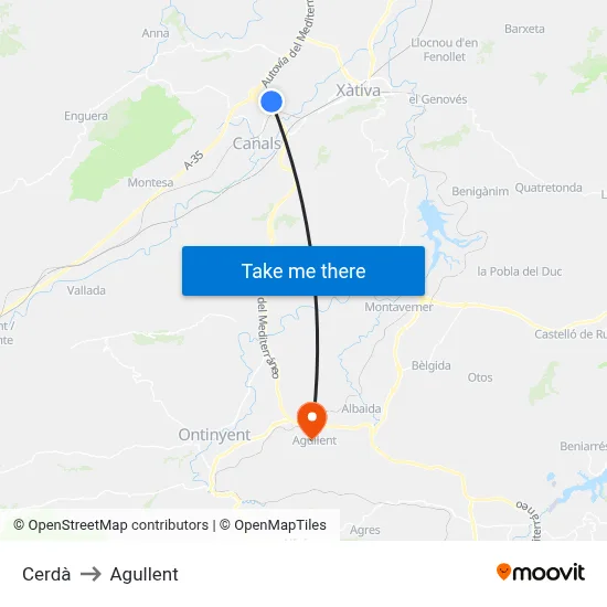 Cerdà to Agullent map