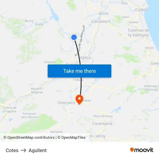 Cotes to Agullent map
