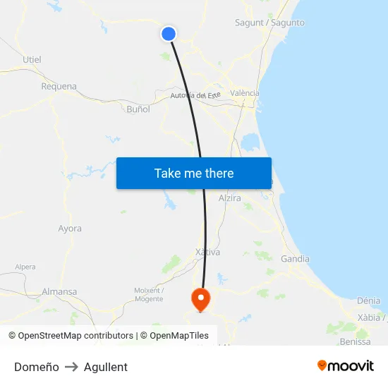 Domeño to Agullent map