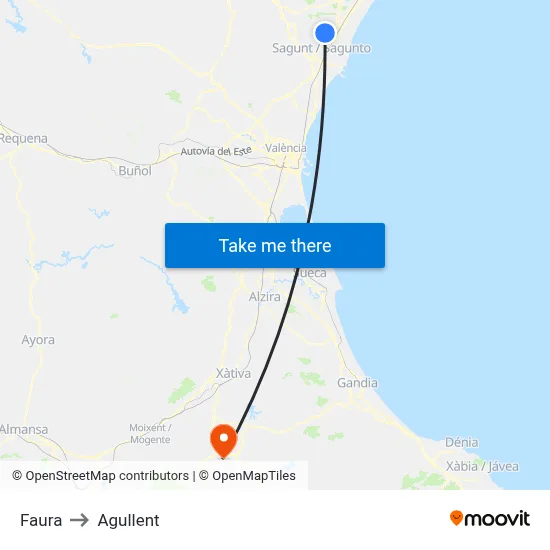Faura to Agullent map