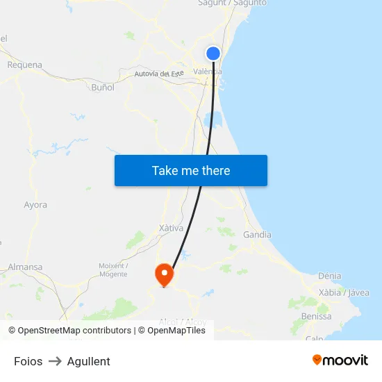 Foios to Agullent map