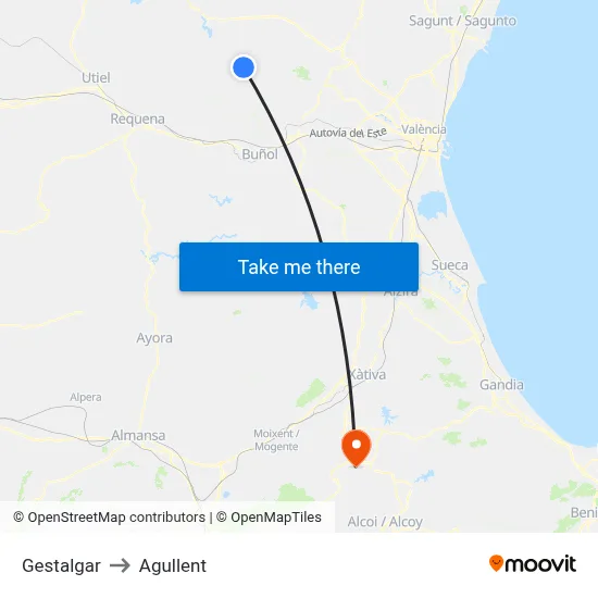 Gestalgar to Agullent map