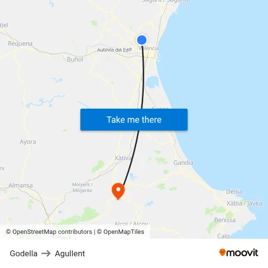 Godella to Agullent map