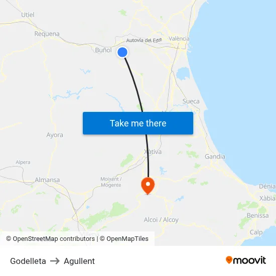 Godelleta to Agullent map