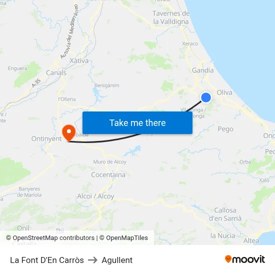 La Font D'En Carròs to Agullent map