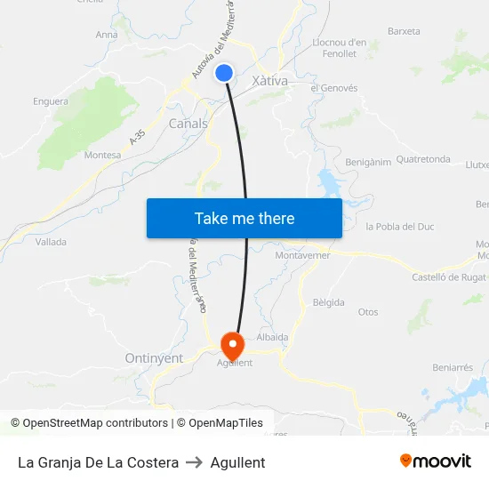 La Granja De La Costera to Agullent map