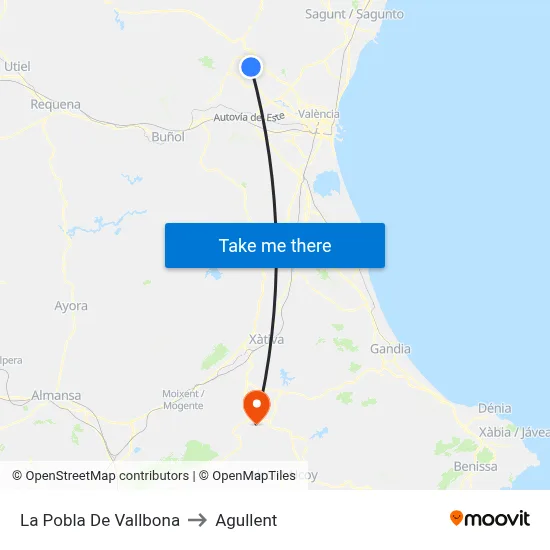 La Pobla De Vallbona to Agullent map