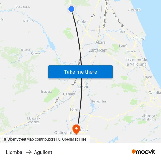Llombai to Agullent map