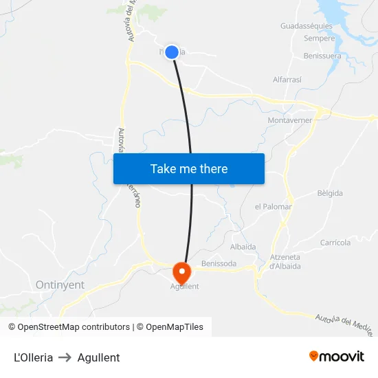 L'Olleria to Agullent map