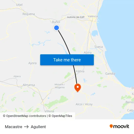 Macastre to Agullent map