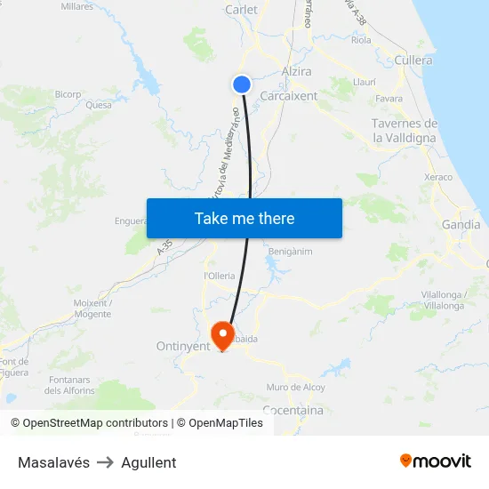 Masalavés to Agullent map