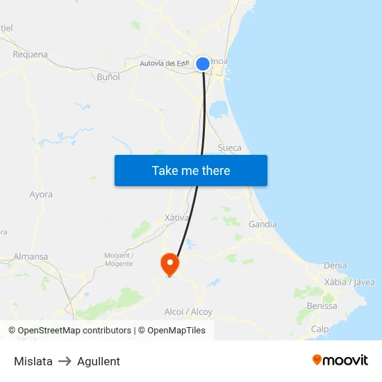 Mislata to Agullent map