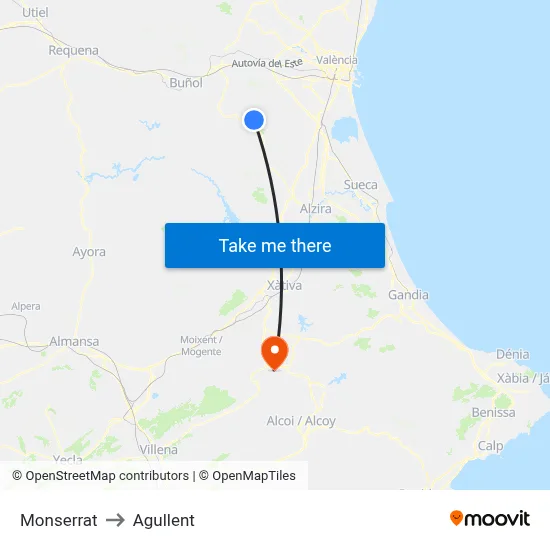Monserrat to Agullent map