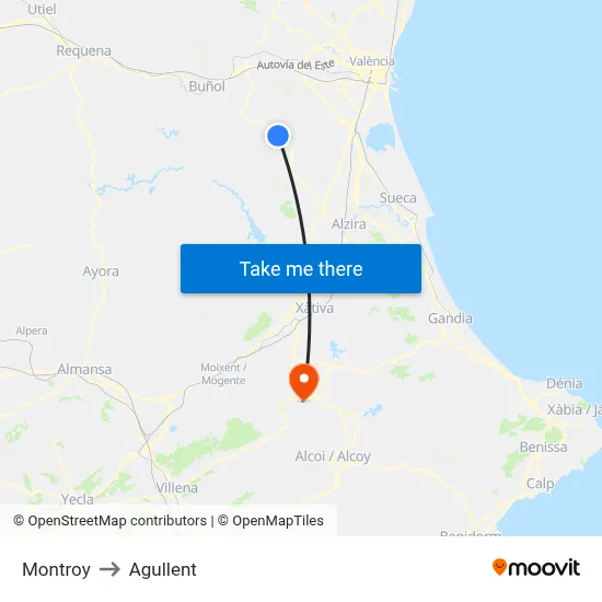 Montroy to Agullent map