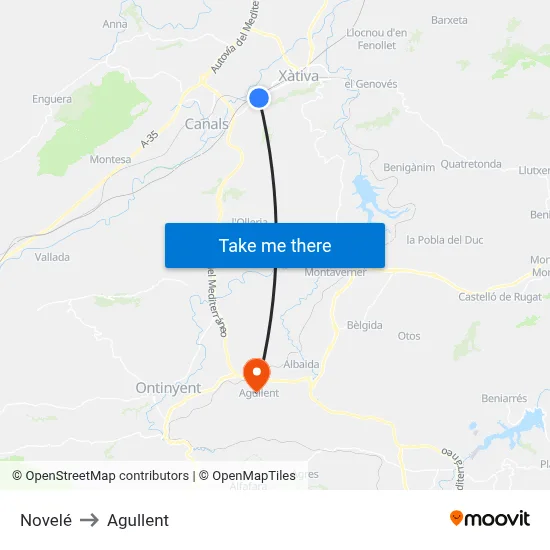 Novelé to Agullent map