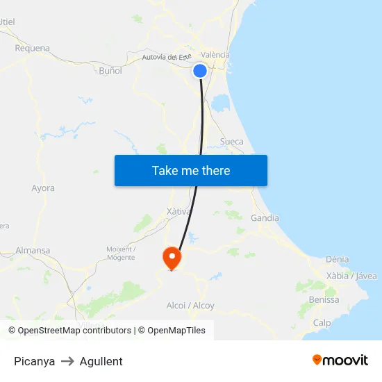 Picanya to Agullent map