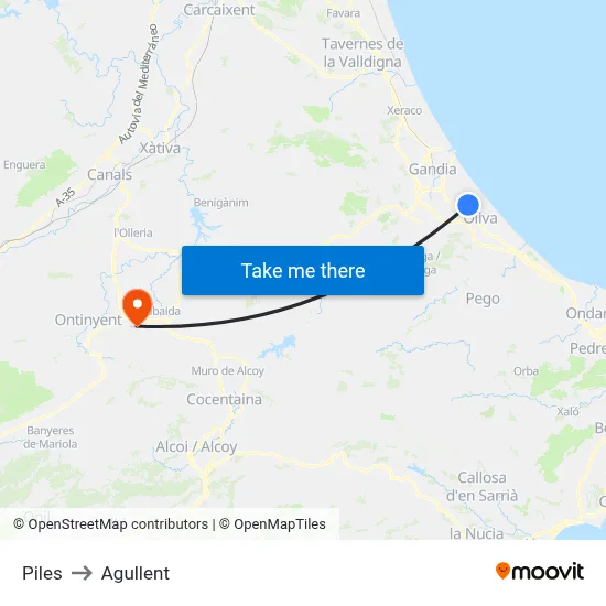 Piles to Agullent map