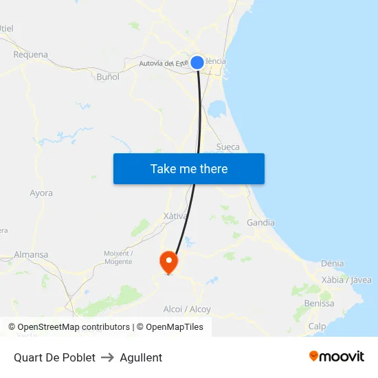 Quart De Poblet to Agullent map
