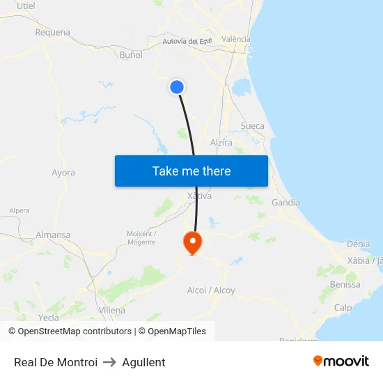 Real De Montroi to Agullent map