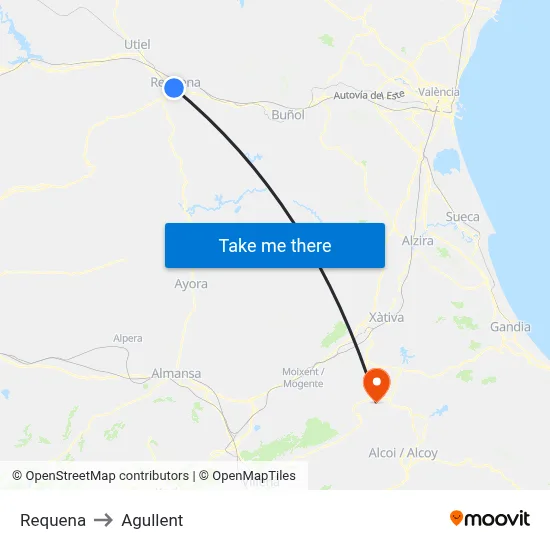 Requena to Agullent map
