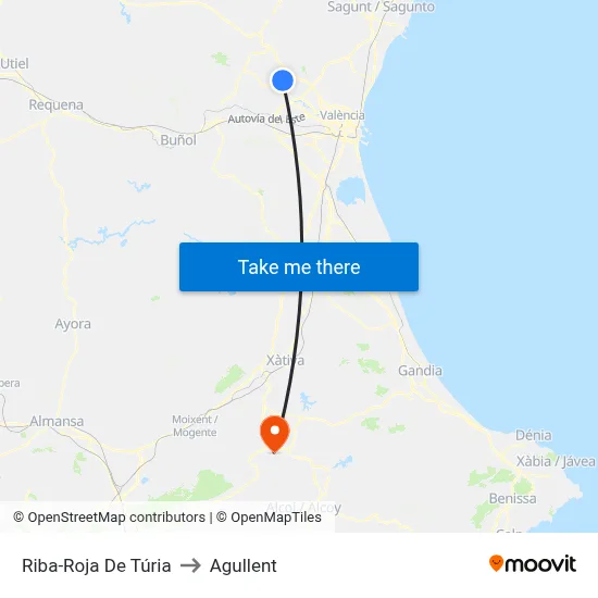 Riba-Roja De Túria to Agullent map
