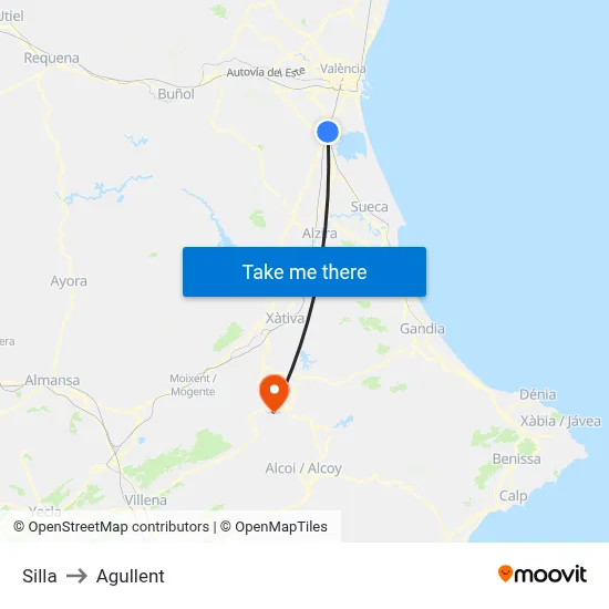 Silla to Agullent map