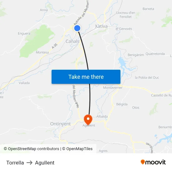 Torrella to Agullent map
