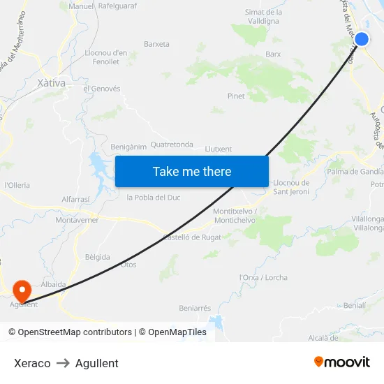 Xeraco to Agullent map