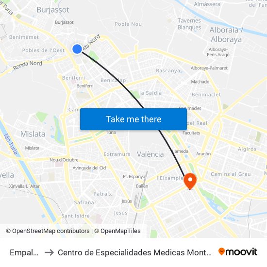 Empalme to Centro de Especialidades Medicas Monteolivete map