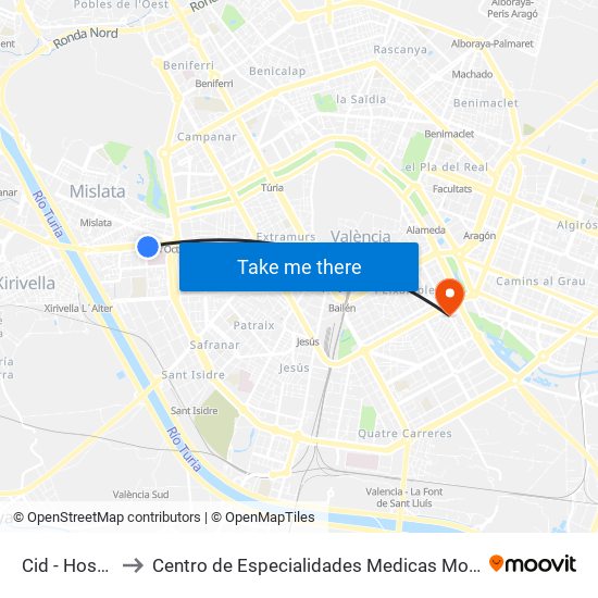 Cid - Hospital to Centro de Especialidades Medicas Monteolivete map