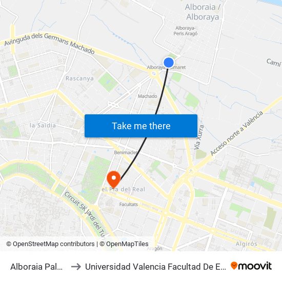Alboraia Palmaret to Universidad Valencia Facultad De Enfermeria map