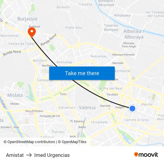 Amistat to Imed Urgencias map