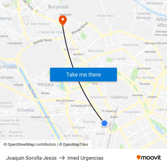 Joaquín Sorolla-Jesús to Imed Urgencias map