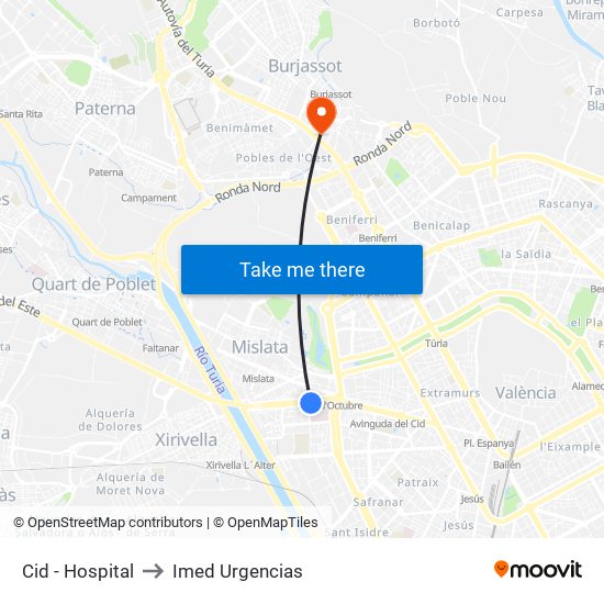 Cid - Hospital to Imed Urgencias map