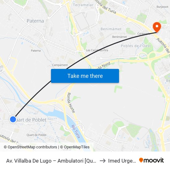 Av. Villalba De Lugo – Ambulatori [Quart De Poblet] to Imed Urgencias map