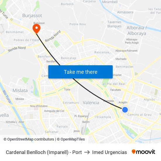 Cardenal Benlloch (Imparell) - Port to Imed Urgencias map